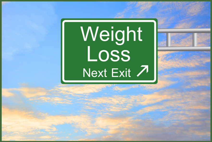 How to find us at Le Manoir Bootcamp Normandy. Image is of a highway roadsign which says Weight Loss - next exit